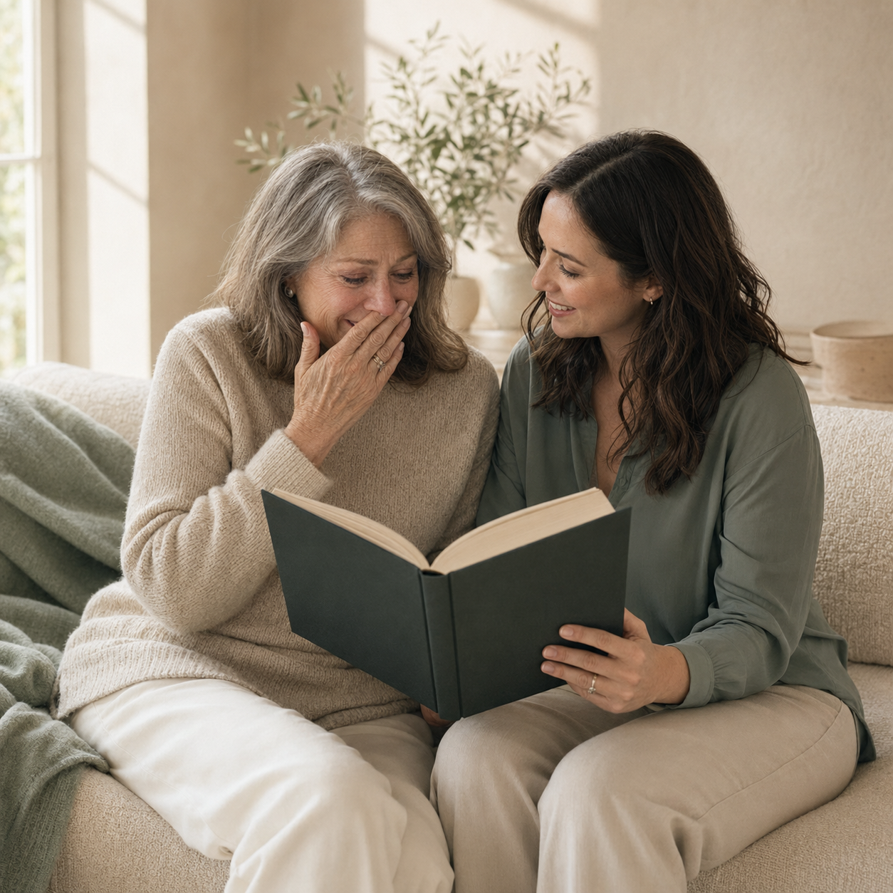 AI-assisted concept of an adult gifting a personalized family dictionary