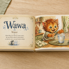 Open Their Little Language hardcover showing the Wawa water word and illustration spread